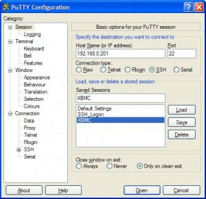 PuTTY configuration