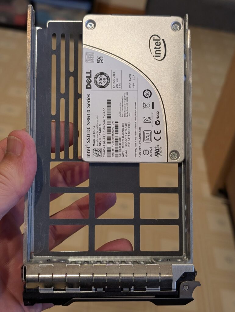 Intel S3610 in a tray adapter