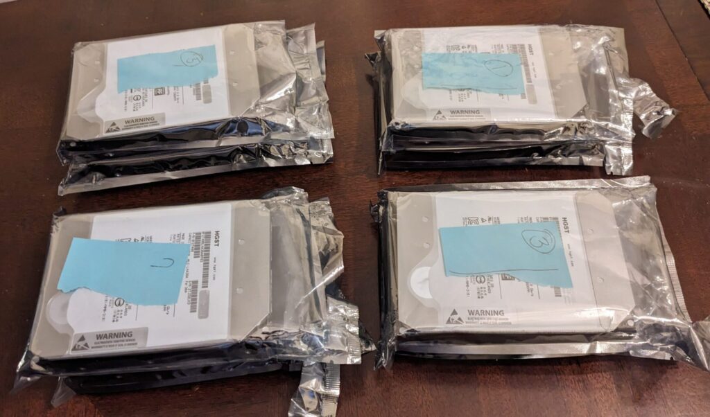 Stacks of 10TB HGST drives